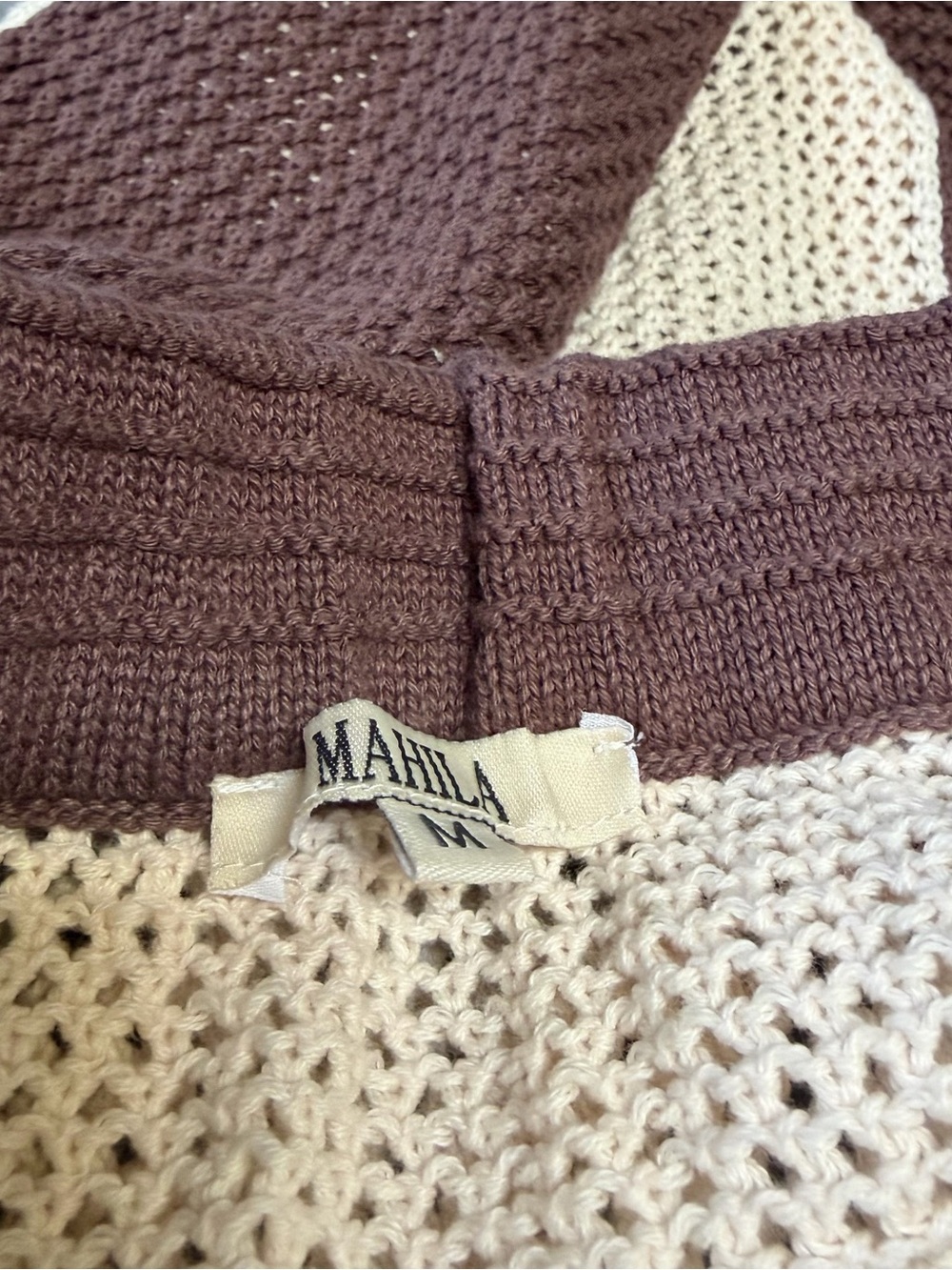 Anthropologies Mahila Two-Tone Crochet Knit Midi Skirt in Brown+Cream coverup M - Picture 5 of 6